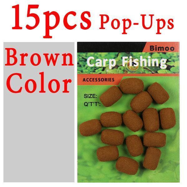 Bimoo 15Pcs/Pack Cylinder Fishing Bait Foam Boilie Pop Ups Hook Fish Baits-Bait Rig Tools-Bargain Bait Box-15pcs brown color-Bargain Bait Box