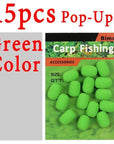 Bimoo 15Pcs/Pack Cylinder Fishing Bait Foam Boilie Pop Ups Hook Fish Baits-Bait Rig Tools-Bargain Bait Box-15pcs green color-Bargain Bait Box