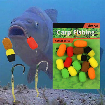Bimoo 15Pcs/Pack Cylinder Fishing Bait Foam Boilie Pop Ups Hook Fish Baits-Bait Rig Tools-Bargain Bait Box-15pcs mix n needles-Bargain Bait Box