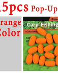 Bimoo 15Pcs/Pack Cylinder Fishing Bait Foam Boilie Pop Ups Hook Fish Baits-Bait Rig Tools-Bargain Bait Box-15pcs orange color-Bargain Bait Box