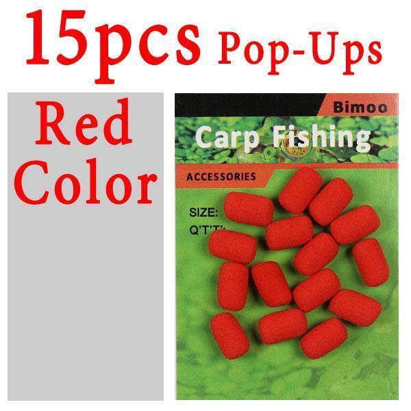 Bimoo 15Pcs/Pack Cylinder Fishing Bait Foam Boilie Pop Ups Hook Fish Baits-Bait Rig Tools-Bargain Bait Box-15pcs red color-Bargain Bait Box