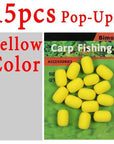 Bimoo 15Pcs/Pack Cylinder Fishing Bait Foam Boilie Pop Ups Hook Fish Baits-Bait Rig Tools-Bargain Bait Box-15pcs yellow color-Bargain Bait Box