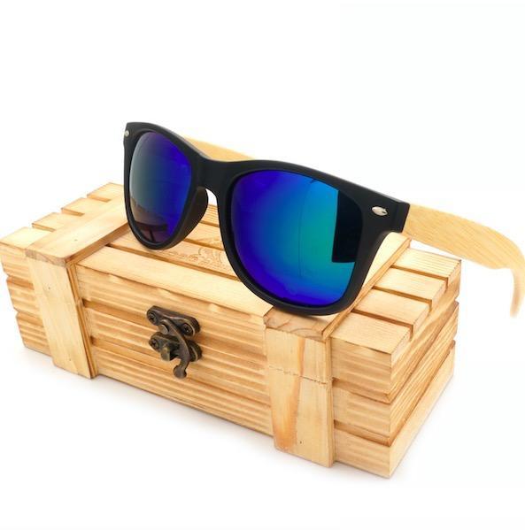 Bobo Bird Vintage Black Square Sunglasses With Bamboo Legs Mirrored Polarized-Polarized Sunglasses-Bargain Bait Box-Blue-China-Bargain Bait Box