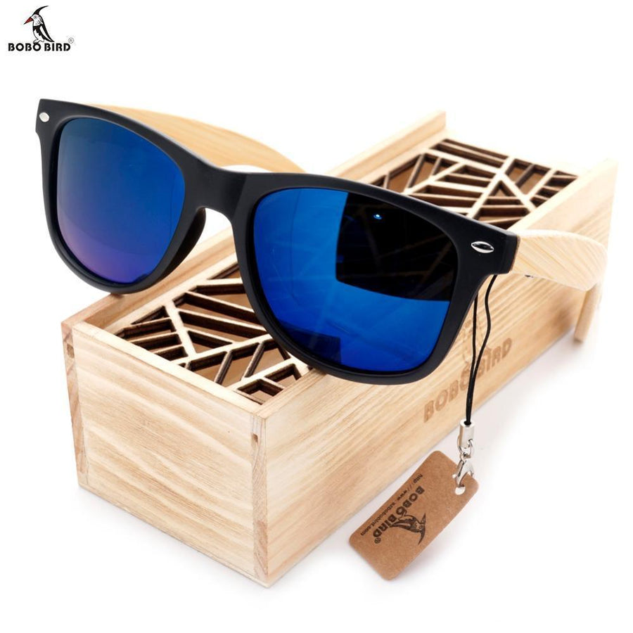 Bobo Bird Vintage Black Square Sunglasses With Bamboo Legs Mirrored Polarized-Polarized Sunglasses-Bargain Bait Box-Gold-China-Bargain Bait Box