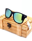 Bobo Bird Vintage Black Square Sunglasses With Bamboo Legs Mirrored Polarized-Polarized Sunglasses-Bargain Bait Box-Green-China-Bargain Bait Box