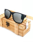 Bobo Bird Vintage Black Square Sunglasses With Bamboo Legs Mirrored Polarized-Polarized Sunglasses-Bargain Bait Box-Silver-China-Bargain Bait Box