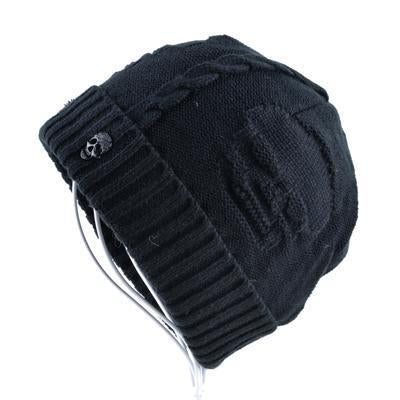 Cool Skull Pattern Hats For Men Beanies Knitted Wool Plus Velvet Bone Solid-Beanies-Bargain Bait Box-Black-Bargain Bait Box