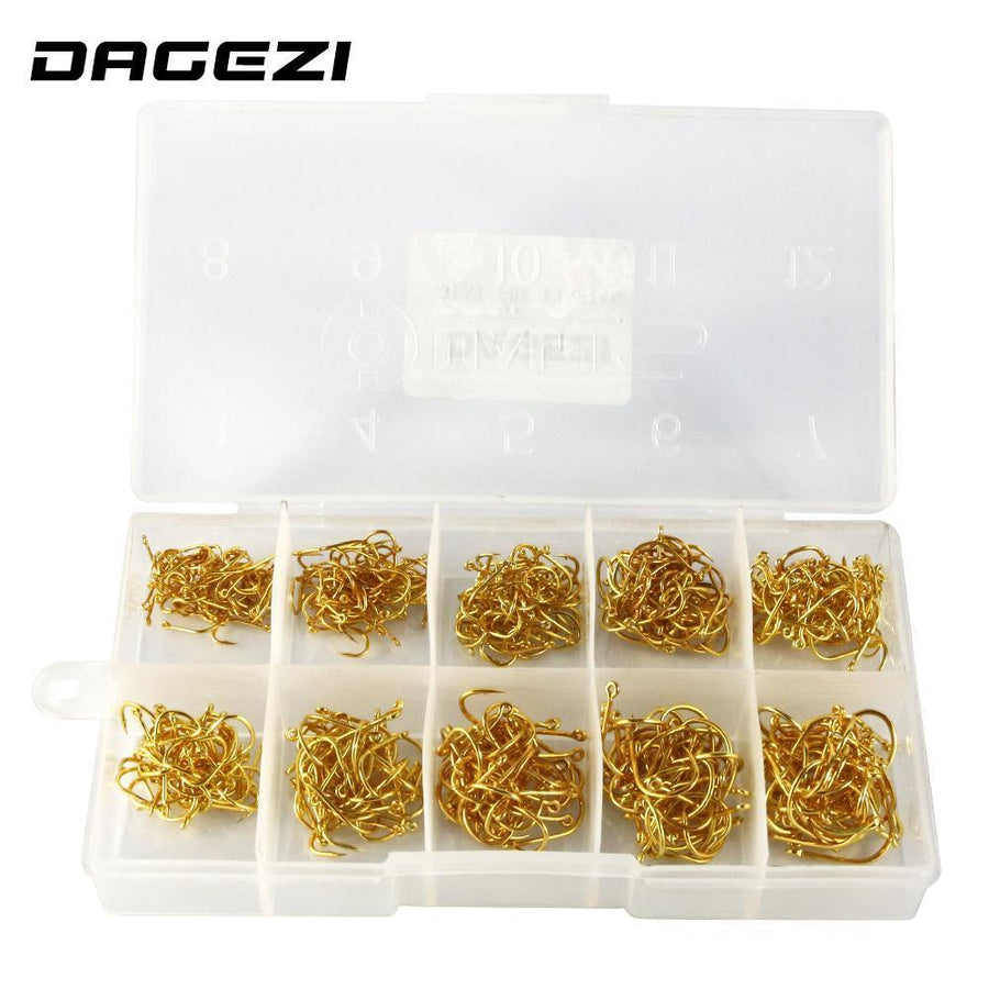 Dagezi 500Pcs/Box Size #3-#12 High Carbon Steel Circle Freshwater Fishhook-Hook Kits-Bargain Bait Box-gold-Bargain Bait Box