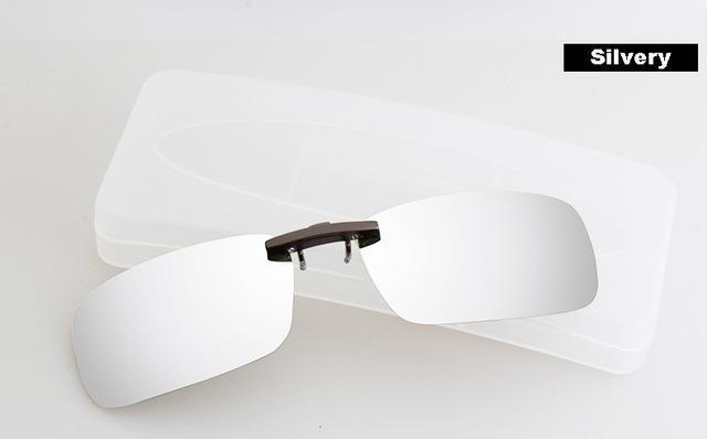 Dressuup Polarized Clip On Sunglasses Men Driving Night Vision Lens Sun-Polarized Sunglasses-Bargain Bait Box-SILVERY-Bargain Bait Box