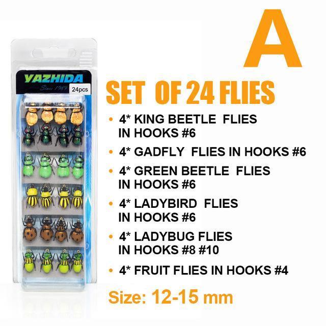 Dry Fly Fishing Flies Set 16-24Pcs Insect Lure Yellow Fruit Flytying Kit Rainbow-Flies-Bargain Bait Box-A-Bargain Bait Box