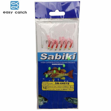 Easy Catch 10Pcs Red Fish Skin Bait Sabiki Rigs 6 Arm Hooks Sea Fishing-Sabiki Rigs-Bargain Bait Box-Bargain Bait Box