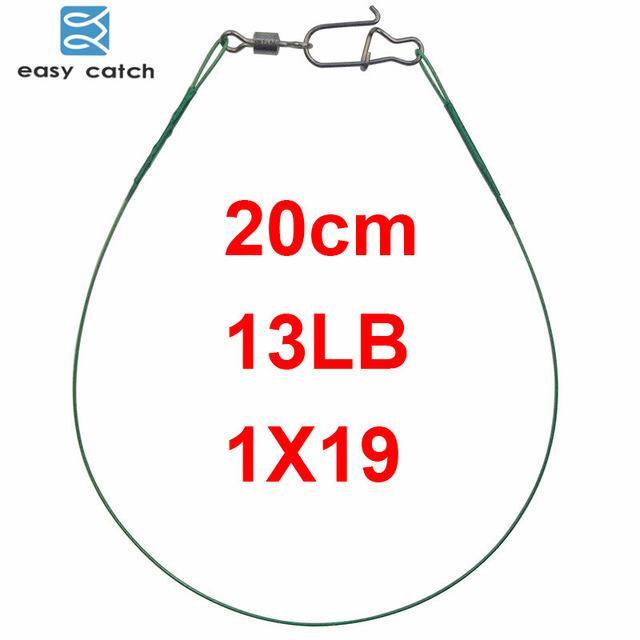 Easy Catch 50Pcs Green Nylon Coated Stainless Steel Fishing Line Wire Leaders-Fishing Leaders-Bargain Bait Box-20cm 13lb 1X19-Tippet-Bargain Bait Box