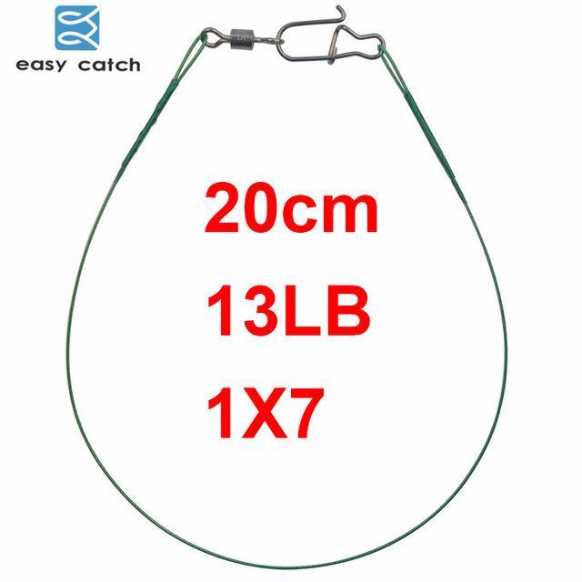 Easy Catch 50Pcs Green Nylon Coated Stainless Steel Fishing Line Wire Leaders-Fishing Leaders-Bargain Bait Box-20cm 13lb 1X7-Tippet-Bargain Bait Box