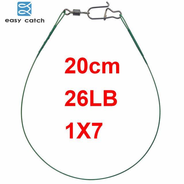 Easy Catch 50Pcs Green Nylon Coated Stainless Steel Fishing Line Wire Leaders-Fishing Leaders-Bargain Bait Box-20cm 26lb 1X7-Tippet-Bargain Bait Box