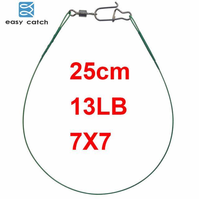 Easy Catch 50Pcs Green Nylon Coated Stainless Steel Fishing Line Wire Leaders-Fishing Leaders-Bargain Bait Box-25cm 13lb 7X7-Tippet-Bargain Bait Box