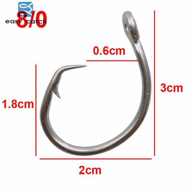 Easy Catch 60Pcs 39960 Stainless Steel White Offset Tuna Circle Hook Size 8/0-Circle Hooks-Bargain Bait Box-8 0-Bargain Bait Box