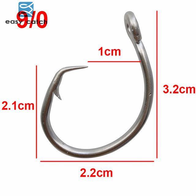 Easy Catch 60Pcs 39960 Stainless Steel White Offset Tuna Circle Hook Size 8/0-Circle Hooks-Bargain Bait Box-9 0-Bargain Bait Box