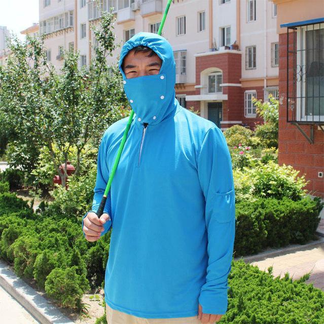 Fishing Clothes Sun Protection Shirt Anti-UV Breathable Men Quick Dry Hooded, Blue / XXXL