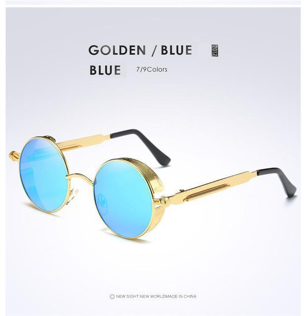 Gold Metal Polarized Sunglasses Gothic Steampunk Sunglasses Mens Womens Retro-Polarized Sunglasses-Bargain Bait Box-Gold Blue-Bargain Bait Box