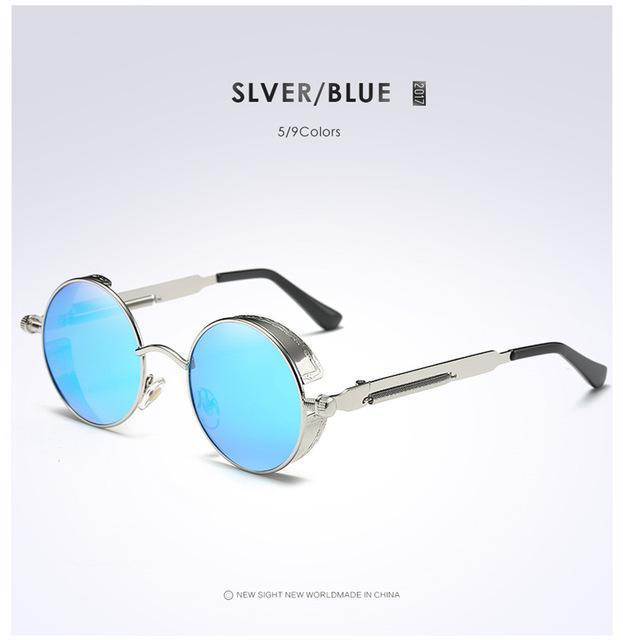 Gold Metal Polarized Sunglasses Gothic Steampunk Sunglasses Mens Womens Retro-Polarized Sunglasses-Bargain Bait Box-Silver Blue-Bargain Bait Box