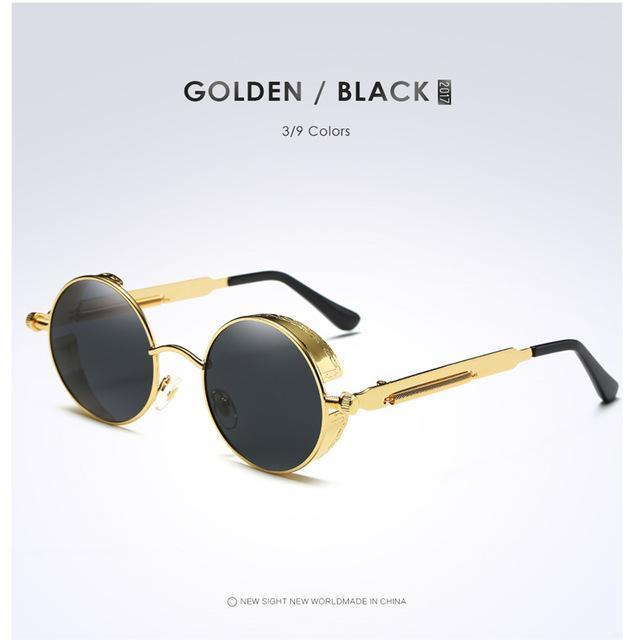 Gold Round Polarized Sunglasses Gothic Steampunk Sunglasses Mens Womens Retro-Polarized Sunglasses-Bargain Bait Box-Gold Black-Bargain Bait Box