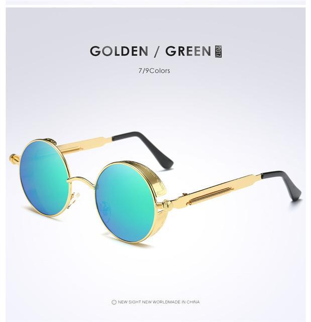Gold Round Polarized Sunglasses Gothic Steampunk Sunglasses Mens Womens Retro-Polarized Sunglasses-Bargain Bait Box-Gold Green-Bargain Bait Box