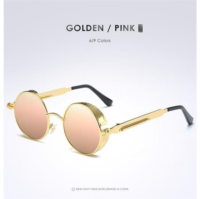 Gold Round Polarized Sunglasses Gothic Steampunk Sunglasses Mens Womens Retro-Polarized Sunglasses-Bargain Bait Box-Gold Pink-Bargain Bait Box