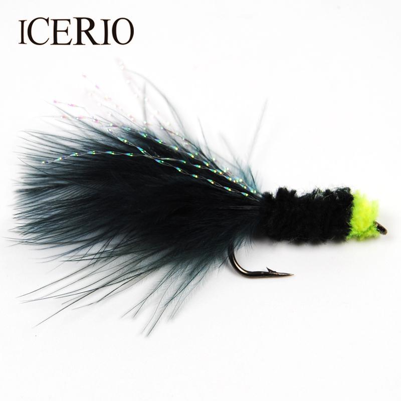 Icerio 6Pcs Green Egg Sucking Leech Bugger Streamer Flies Trout Fly 