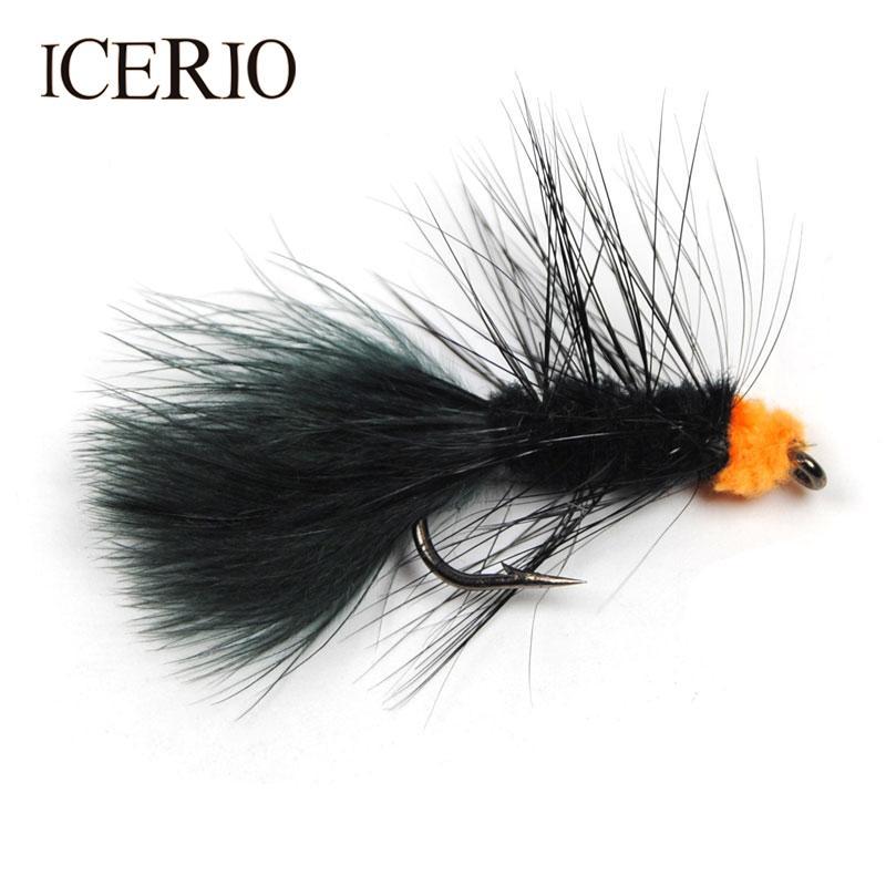 Icerio 8Pcs #6 Black Body Orange Egg Sucking Leech Streamer Flies Salmon Fly-Flies-Bargain Bait Box-Bargain Bait Box