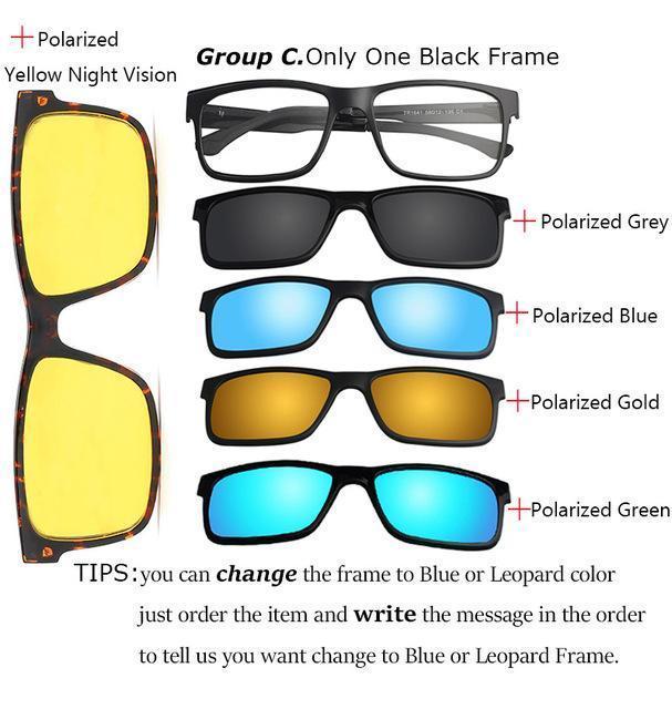 Ivsta Include Frame Polarized Clip On Sunglasses Men Tr90 Custom Prescription-Polarized Sunglasses-Bargain Bait Box-Black Frame 5 Clips-Bargain Bait Box