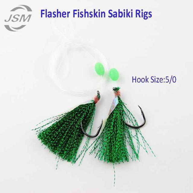 Jsm 1 Pack Sabiki Fishing Hooks With Line Green Bright Wire 2 Hooks Flasher-Sabiki Rigs-Bargain Bait Box-Bargain Bait Box