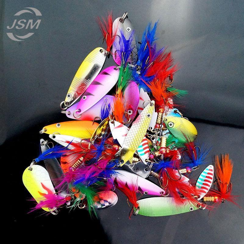 Jsm 30 Pcs/Lot Assorted Metal Colorful Feather Casting Fishing Spinner Baits-Casting &amp; Trolling Spoons-Bargain Bait Box-Bargain Bait Box