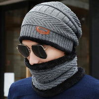 Knitted Hat Scarf Beanies Knit Men'S Hats Caps Skullies Bonnet For Men Women-Beanies-Bargain Bait Box-Gray With collar-Bargain Bait Box