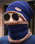 Knitted Hat Scarf Beanies Knit Men'S Hats Caps Skullies Bonnet For Men Women-Beanies-Bargain Bait Box-Navy With collar-Bargain Bait Box