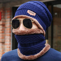 Knitted Hat Scarf Beanies Knit Men'S Hats Caps Skullies Bonnet For Men Women-Beanies-Bargain Bait Box-Navy With collar-Bargain Bait Box