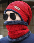 Knitted Hat Scarf Beanies Knit Men'S Hats Caps Skullies Bonnet For Men Women-Beanies-Bargain Bait Box-Red With collar-Bargain Bait Box
