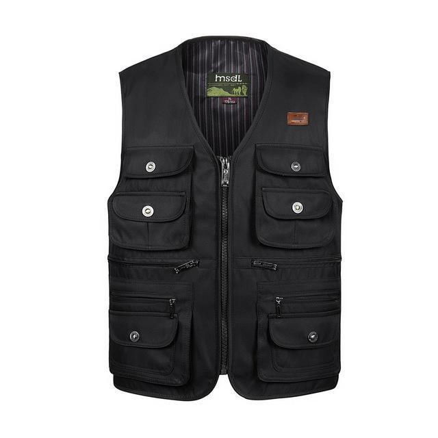 Men Large Size Xl-4Xl Motorcycle Casual Vest Male Multi-Pocket Tactical Waists-Vests-Bargain Bait Box-Black-XL-Bargain Bait Box