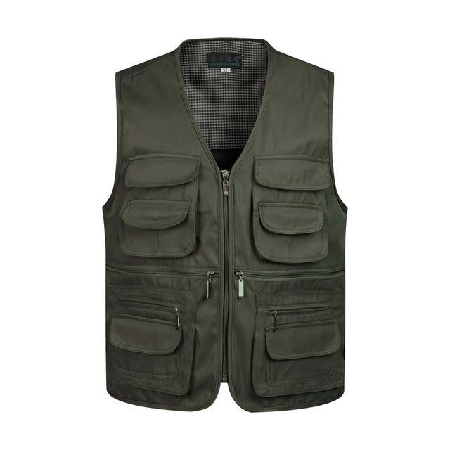 Men Multi-Pocket Classic Waist Male Sleeveless Unloading Solid Work Vest-Vests-Bargain Bait Box-Army Green-XL-Bargain Bait Box