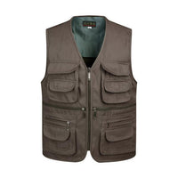 Men Multi-Pocket Classic Waist Male Sleeveless Unloading Solid Work Vest-Vests-Bargain Bait Box-Brown-XL-Bargain Bait Box