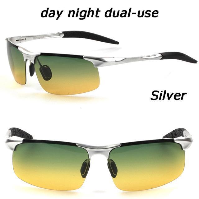 Men&#39;S Aluminum-Magnesium Car Drivers Night Vision Goggles Anti-Glare Polarizer-Polarized Sunglasses-Bargain Bait Box-silver green-Bargain Bait Box