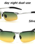 Men'S Aluminum-Magnesium Car Drivers Night Vision Goggles Anti-Glare Polarizer-Polarized Sunglasses-Bargain Bait Box-silver green-Bargain Bait Box