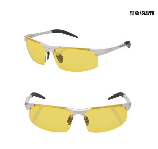 Men&#39;S Aluminum-Magnesium Car Drivers Night Vision Goggles Anti-Glare Polarizer-Polarized Sunglasses-Bargain Bait Box-silver yellow-Bargain Bait Box