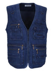 Men'S S Cotton Vest Sleeveless Denim Solid Vest Casual Multi-Pockets Regular-Vests-Bargain Bait Box-Blue-XL-China-Bargain Bait Box