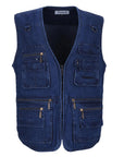 Men'S S Cotton Vest Sleeveless Denim Solid Vest Casual Multi-Pockets Regular-Vests-Bargain Bait Box-Blue-XL-China-Bargain Bait Box