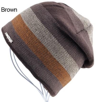 Men&#39;S Skullies Hat Bonnet Beanie Knitted Wool Hat Plus Velvet Cap Thicker Stripe-Beanies-Bargain Bait Box-Brown-Bargain Bait Box