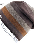 Men'S Skullies Hat Bonnet Beanie Knitted Wool Hat Plus Velvet Cap Thicker Stripe-Beanies-Bargain Bait Box-Brown-Bargain Bait Box