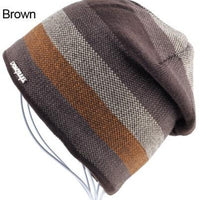 Men'S Skullies Hat Bonnet Beanie Knitted Wool Hat Plus Velvet Cap Thicker Stripe-Beanies-Bargain Bait Box-Brown-Bargain Bait Box