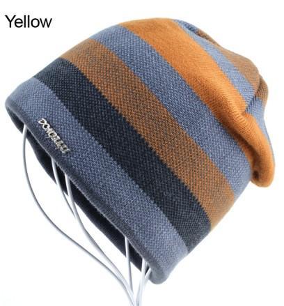 Men&#39;S Skullies Hat Bonnet Beanie Knitted Wool Hat Plus Velvet Cap Thicker Stripe-Beanies-Bargain Bait Box-Gold-Bargain Bait Box