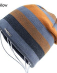 Men'S Skullies Hat Bonnet Beanie Knitted Wool Hat Plus Velvet Cap Thicker Stripe-Beanies-Bargain Bait Box-Gold-Bargain Bait Box