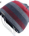 Men'S Skullies Hat Bonnet Beanie Knitted Wool Hat Plus Velvet Cap Thicker Stripe-Beanies-Bargain Bait Box-Red-Bargain Bait Box